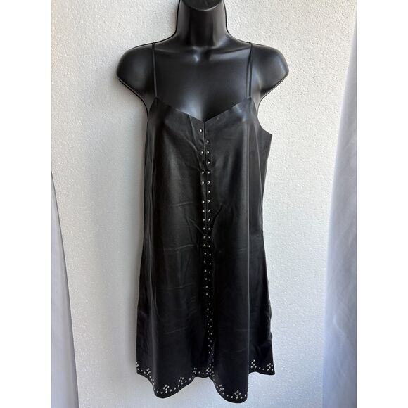 Blank NYC Close The Deal Embossed Vegan Leather Black Stud Slip Dress Size S - Picture 2 of 9